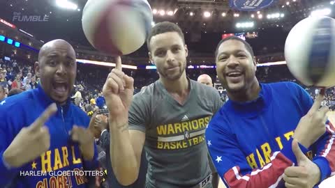 Steph Curry FINALLY Learns to Spin Ball on His Finger from Harlem Globetrotters, Hits Tunnel Shots