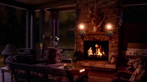 Rain Fireplace Ambiance / Cozy Room during Rain Storm