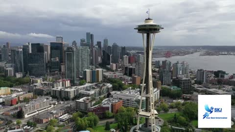 SEATTLE CITY DRONE VIEW WITH MADITATION MUSIC.