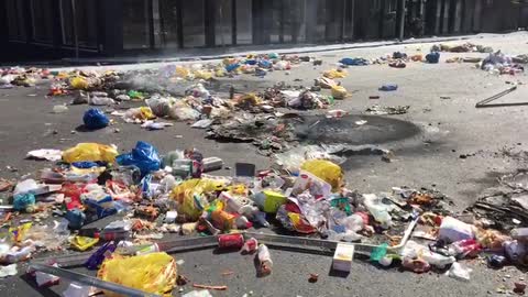 Apparent student protest left rubble strewn across the Main Road at the Dorset Road