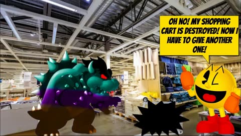 Dark Gatorade Bowser Flips Over Pac-Man's Shopping Cart at Ikea Store/Grounded