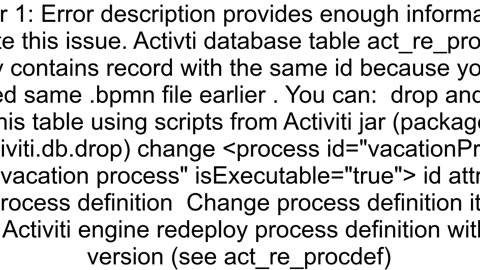 The deployment contains process definitions with the same key process id atrribute this is not allo