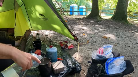 Making a coffee in the tent. Wildcamping campsite 12th Sep 2022