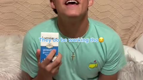 Can you tell he’s obsessed😆These whitening strips are available on Amazon! Details in our bio🦷