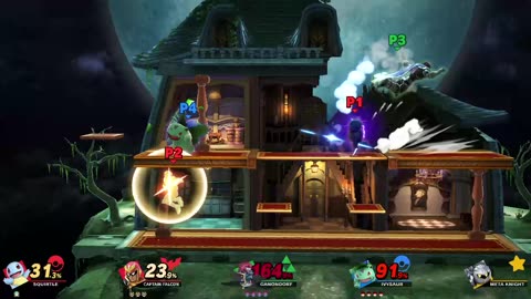 Pokemon Trainer and Captain Falcon vs Ganondorf vs Pokemon Trainer vs Meta Knight on Luigi's Mansion