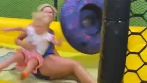 Mother and Daughter Full Send Into Ball Pit