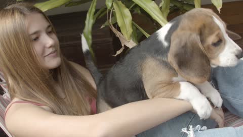 A Woman Playing with Her Dog