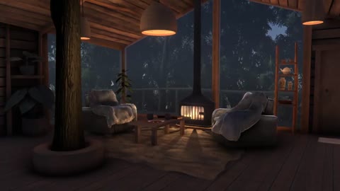 Rain & Fireplace sounds ¦ Cozy Treehouse ¦ Sleep, Study, Meditation ¦ 10 hours