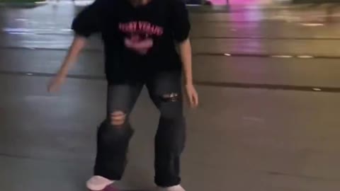 Skateboard teenager playing skateboard at night