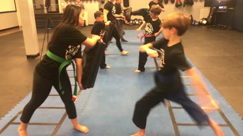 360 Krav Maga Spring Hill Kids drilling some kicks!