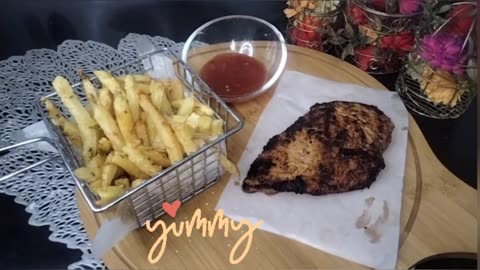 Easy chicken steaks __with crispy fries recipe