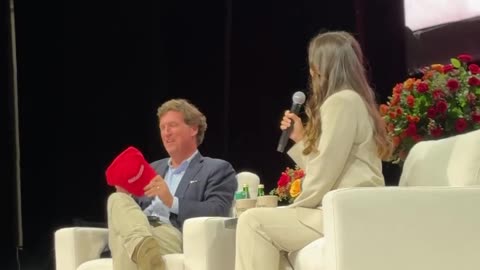 Nicole Shanahan just gifted Tucker Carlson a red "Make America Healthy Again" hat