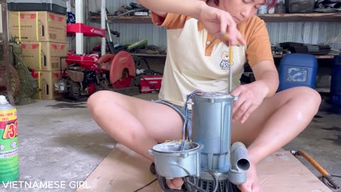 Water pump repair and maintenance girl VIETNAMESE GIRL