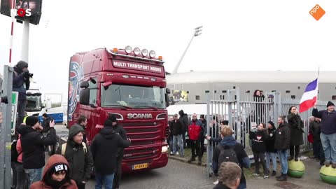 Freedom Convoy Truckers in ADO Den Haag Parking Lot Left For Brussels