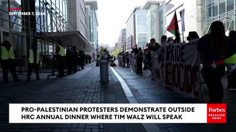 Pro-Palestinian Protesters Demonstrate Outside HRC Annual Dinner Where Tim Walz Will Speak