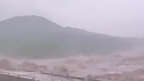 Heavy flood on the bridge