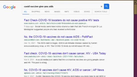 SEARCH ENGINE COMPARISON COVID VACCINE GIVES YOU AIDS , WHO DO YOU THINK IS BEING TRUE