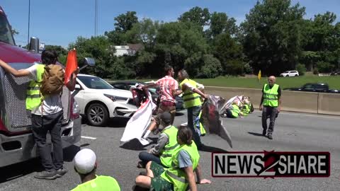 Climate Activists" blocked traffic on beltway in Maryland,One agitated driver got physical with them