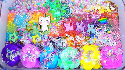 Cat Raimbow slim Mixing Random Cut shiny things into slime #Asmr slime