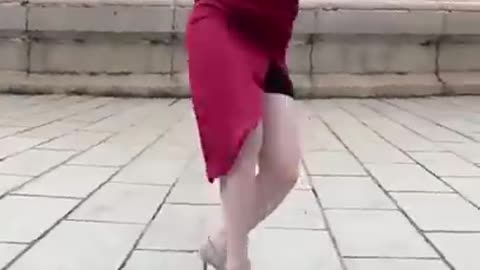 Chinese Woman in Red Dress Dodging