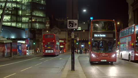 Busy Street in London at Night