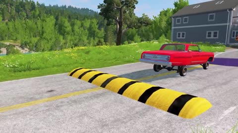 Double Flatbed Trailer Truck vs Speedbumps Train vs Cars | Tractor vs Train Beamng.Drive 09