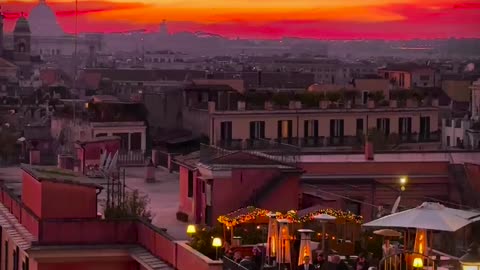 COLORFUL CRIMSON SUNSET IN ROME ITALY