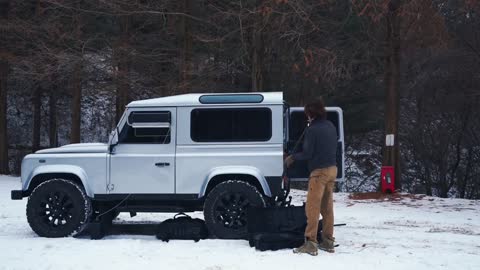 Take portable firewood heater, and go camping alone in snow