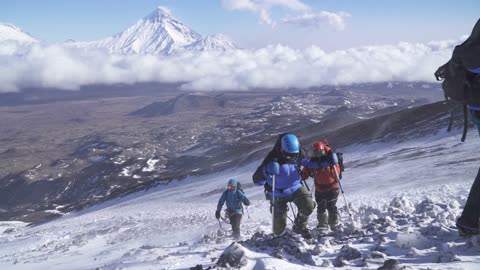 Hiking in the mountains in high winds