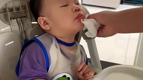 The child fell asleep after eating.