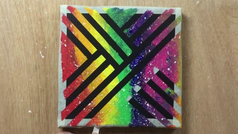 Rainbow Abstract Painting with Masking Tape / Acrylic Painting for Beginners #09 / Satisfying ASMR