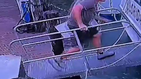 dude pulls a walkway over from boat- doesn't end well