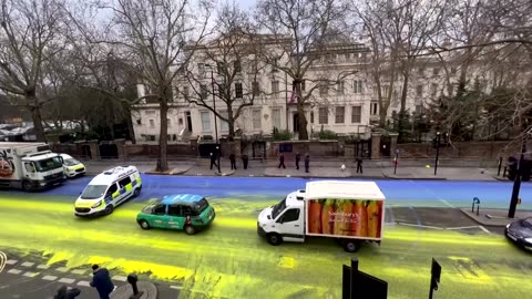 Activist paint the Street in Front of Russian Embassy