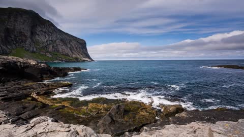 horseid beach and the norwegian sea on a summer day lofoten islands norway