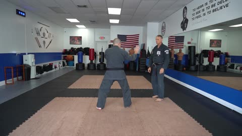 Correcting common errors executing the American Kenpo technique Thrusting Salute