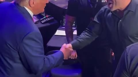 Trump shaking hands with Joe Rogan at UFC 290 👀 Interview incoming?