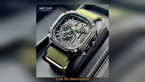 Get MEGIR Black Quartz Watch Men Waterproof Square