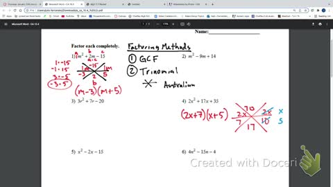 IM2 Alg1Trad 10.4 Corrective Factoring trinomials