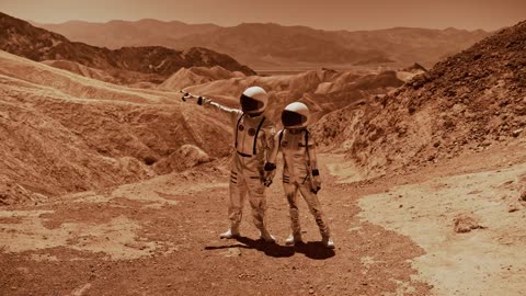 An Astronaut couple looking at the veiw