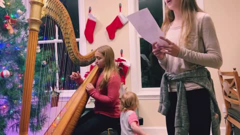 3’Sisters Practicing ‘What Child is This’ Harp, Vocals and Shenanigans