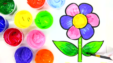 Painting a Flower and Beach Ball with Paint, Coloring Pages for Children to Learn to Paint