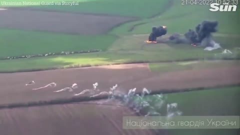 Ukraine war- Drone footage shows aftermath of Ukraine helicopter strike