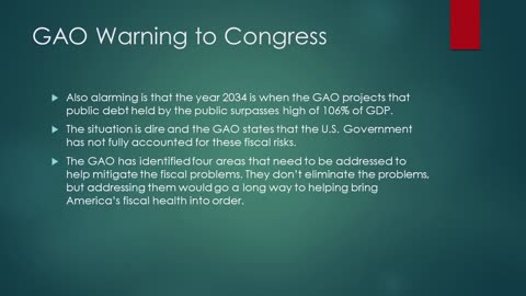 GAO Warns Congress - Fiscal path unsustainable