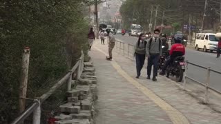 Local boy of Nepal plying with it skateboard