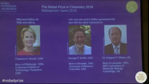 Nobel Química para Arnold, Smith y Winter por avances en desarrollo proteínas