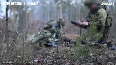 Ukrainian military combat with Russian troops near Kyiv region