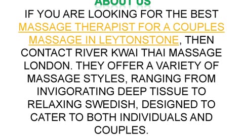 Best Massage therapist for Couples massage in Leytonstone