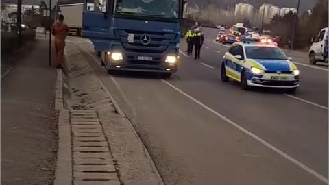 In Romania at Cluj the globalist fascist pigs cops purposely block the road