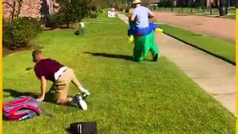 17-Year-Old Greets Brother At The Bus Stop With Hilarious Costumes