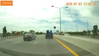 Trash Bins Bail out of Truck Bed